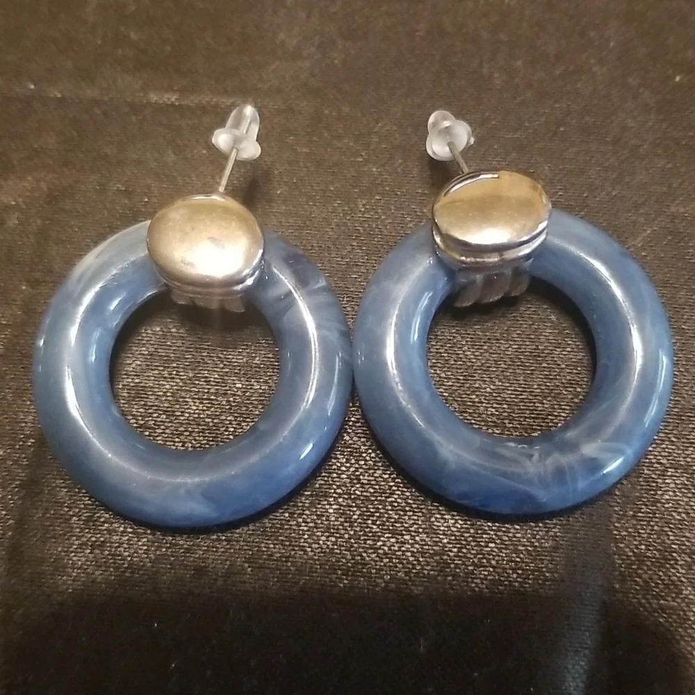 Vintage Blue Marble Look Earrings